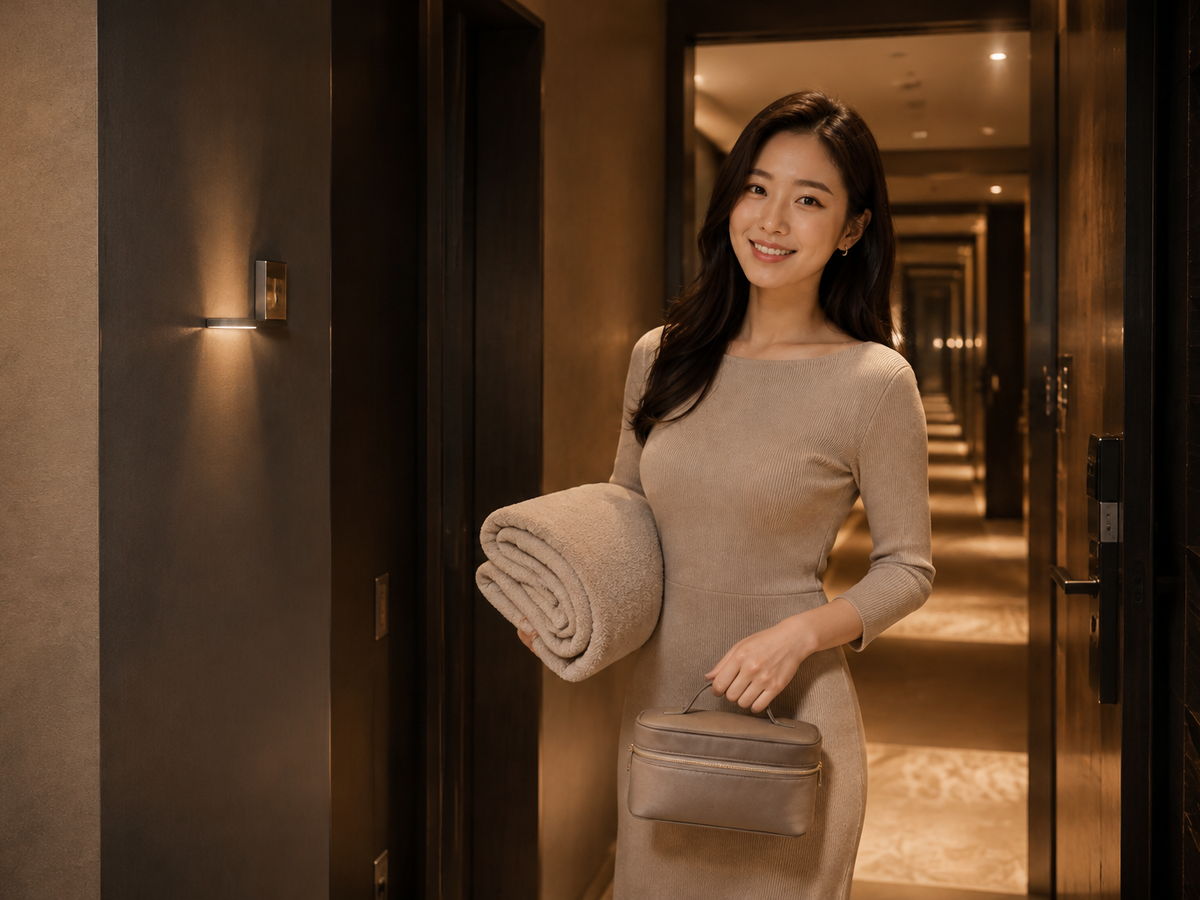 서울 중랑구 방문 홈케어 일정을 준비하는 젊은 성인 한국 여성 관리사